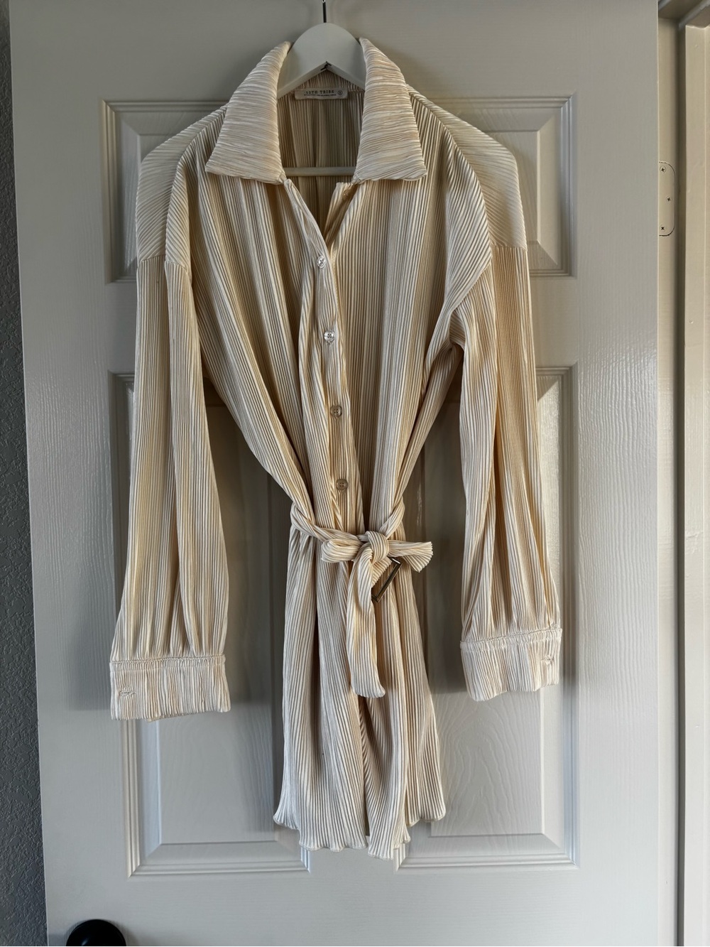 12th Tribe Cream Pleated Dress with Belt.